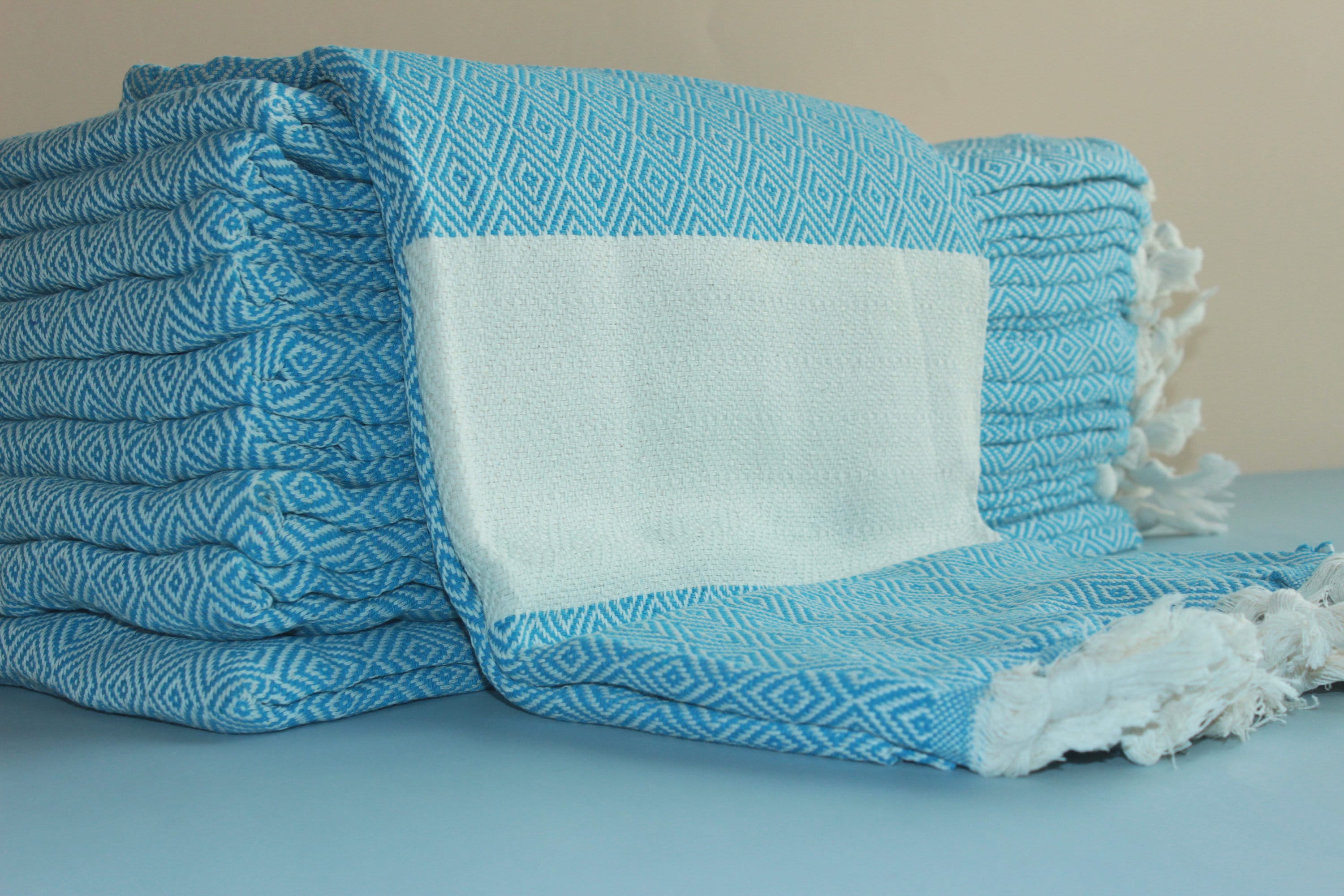 Turquoise Personalized Beach Diamond Towel Peshtemal Bath Cotton Organic Pool Turkishdowry