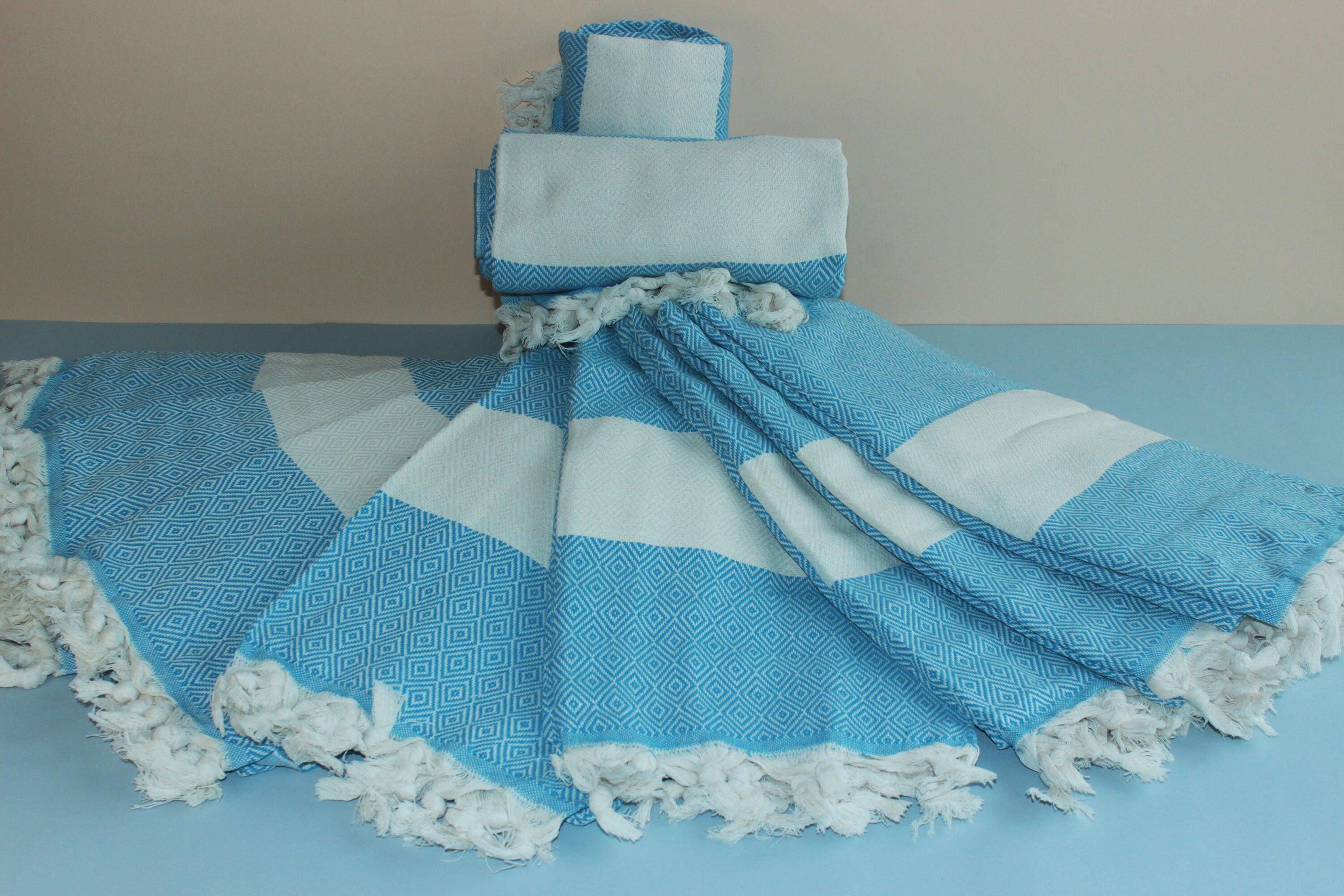 Turquoise Personalized Beach Diamond Towel Peshtemal Bath Cotton Organic Pool Turkishdowry