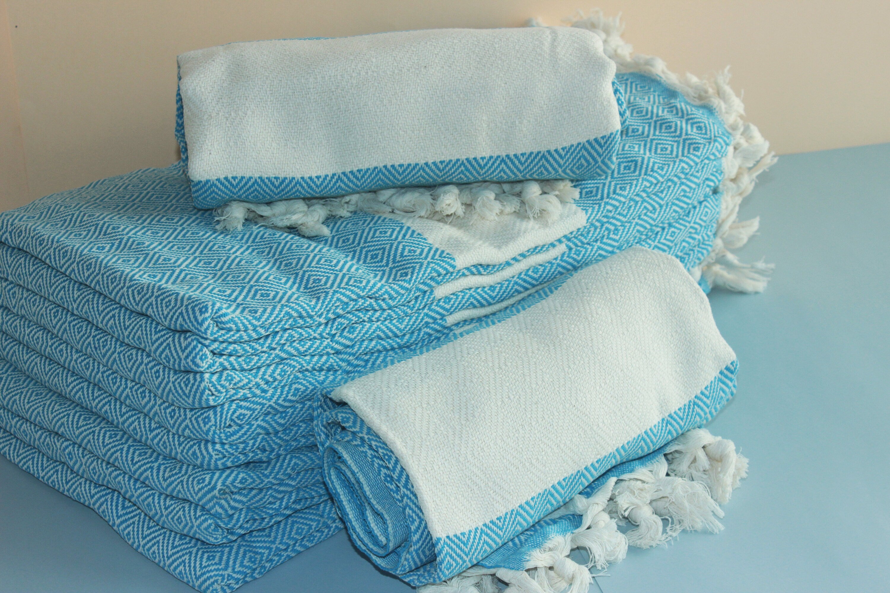 Turquoise Personalized Beach Diamond Towel Peshtemal Bath Cotton Organic Pool Turkishdowry