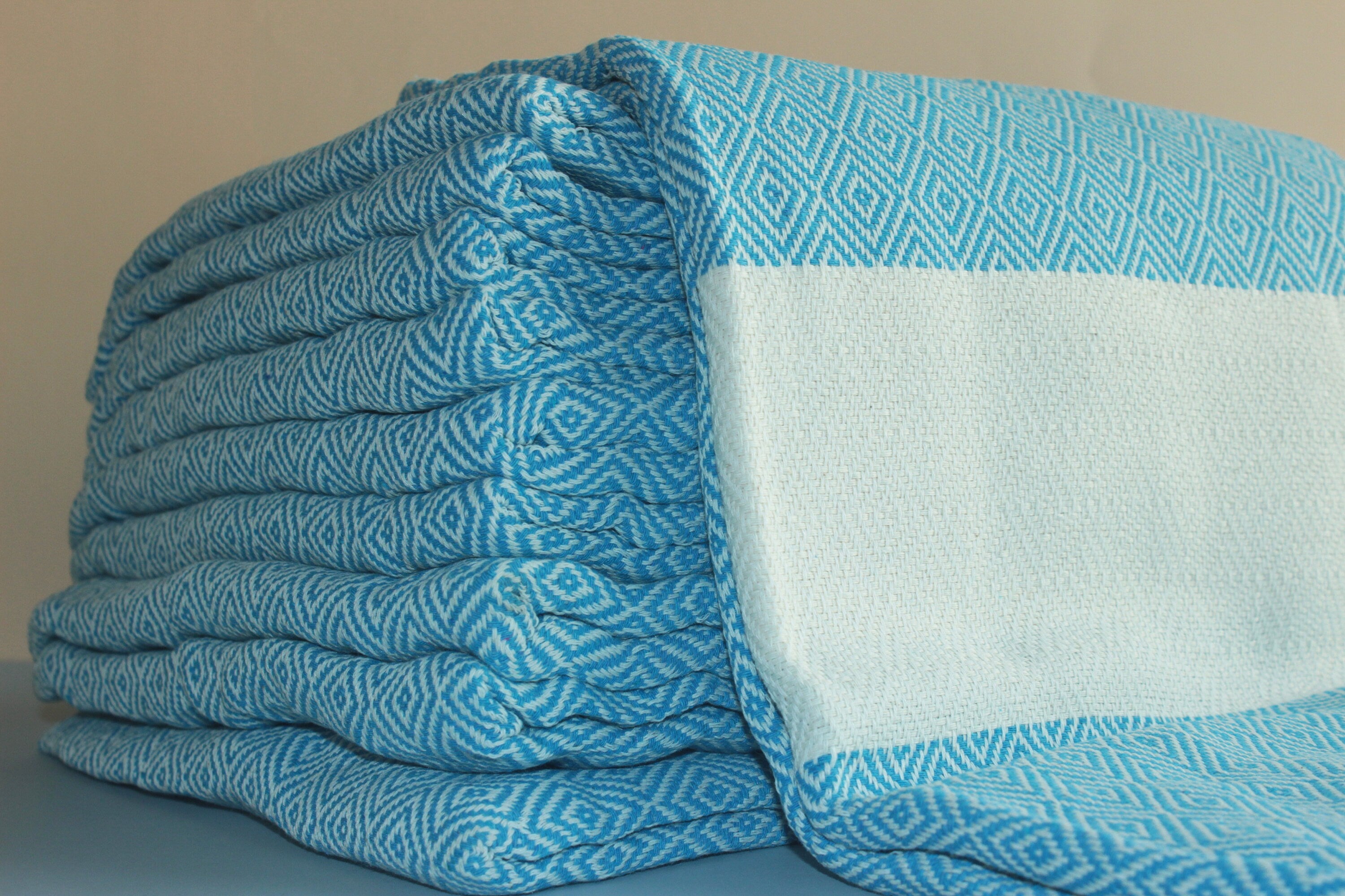 Turquoise Personalized Beach Diamond Towel Peshtemal Bath Cotton Organic Pool Turkishdowry