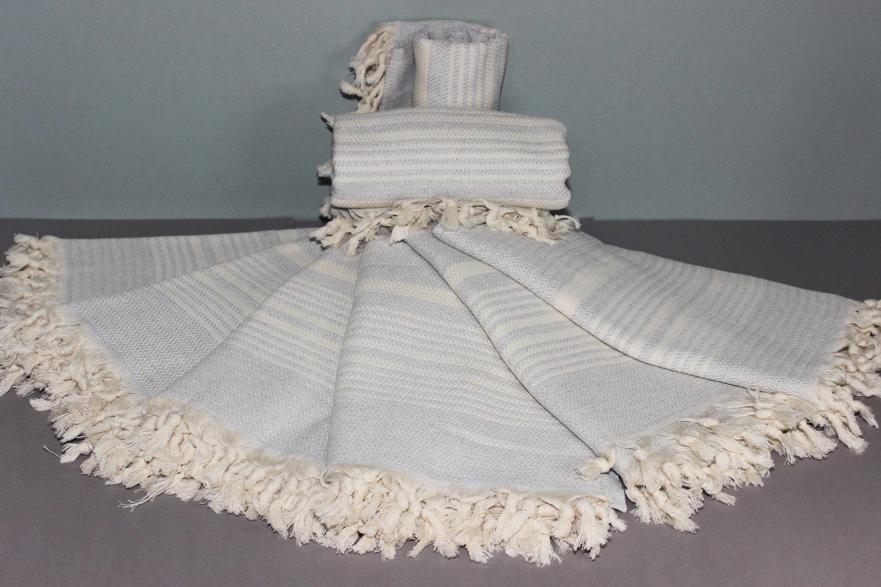 Light Gray Beach Diamond Towel Peshtemal Bath Cotton Organic Pool Turkishdowry