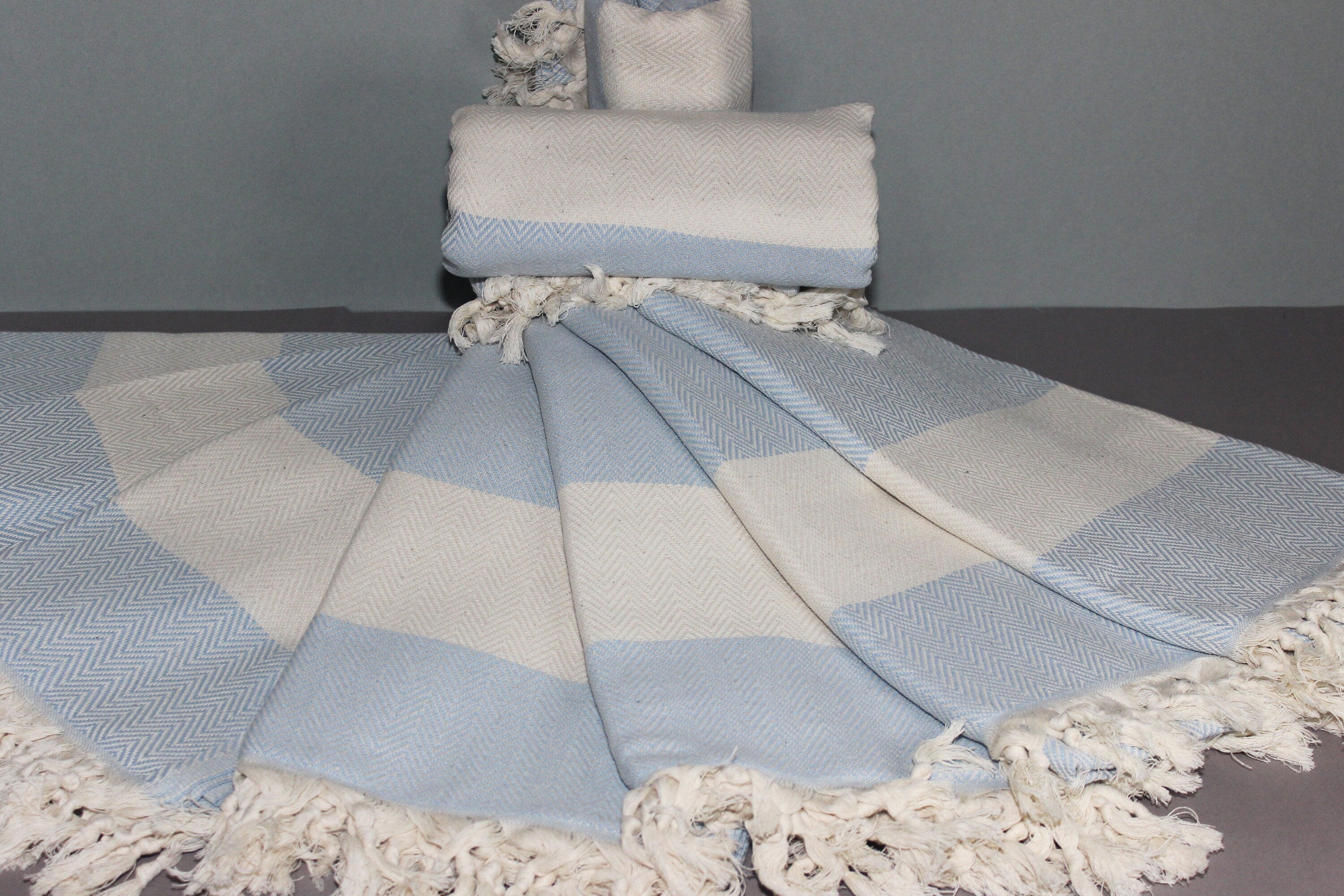 Baby Blue Beach Diamond Towel Peshtemal Bath Cotton Organic Pool Turkishdowry