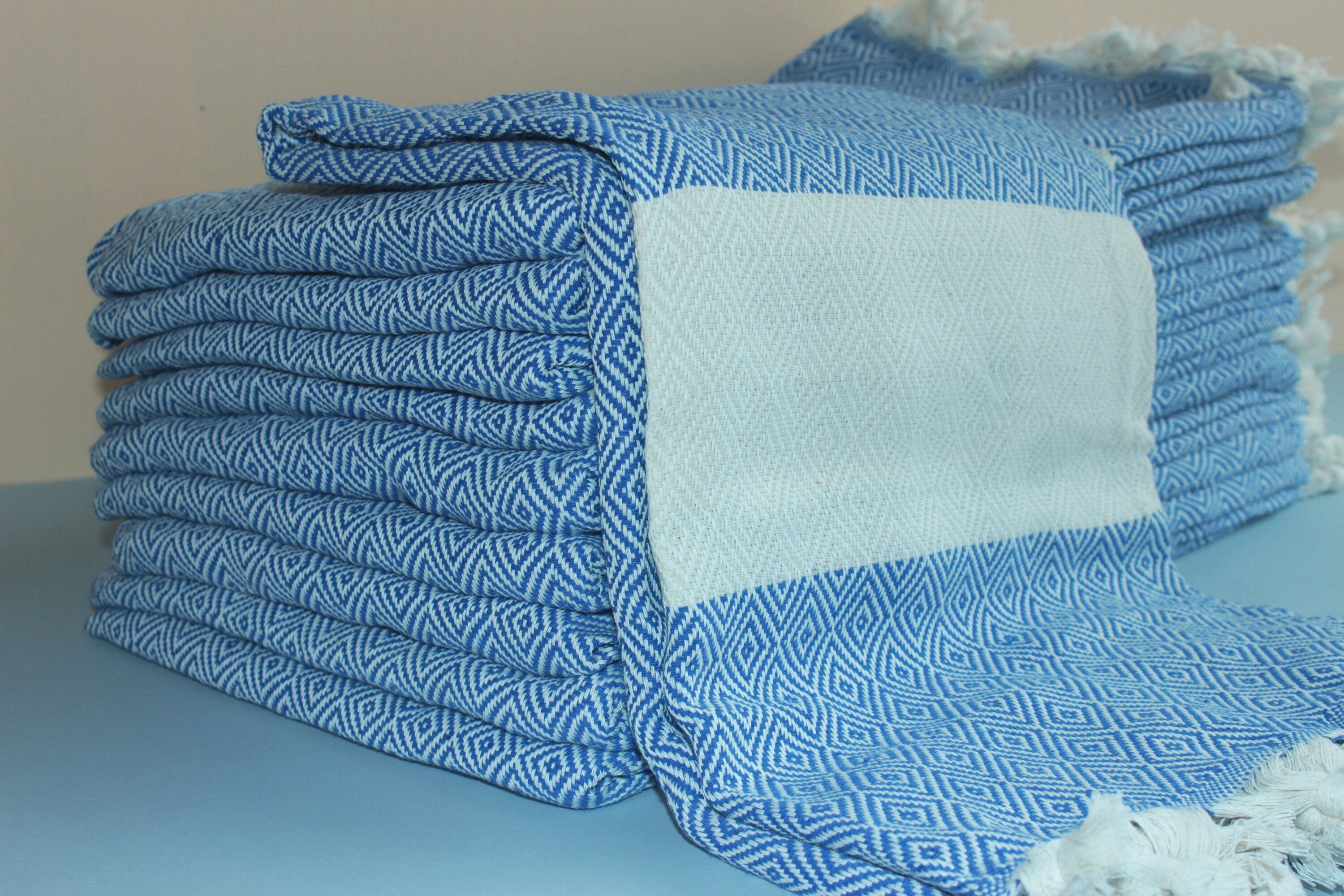 Blue Beach Diamond Towel Peshtemal Bath Cotton Organic Pool Turkishdowry