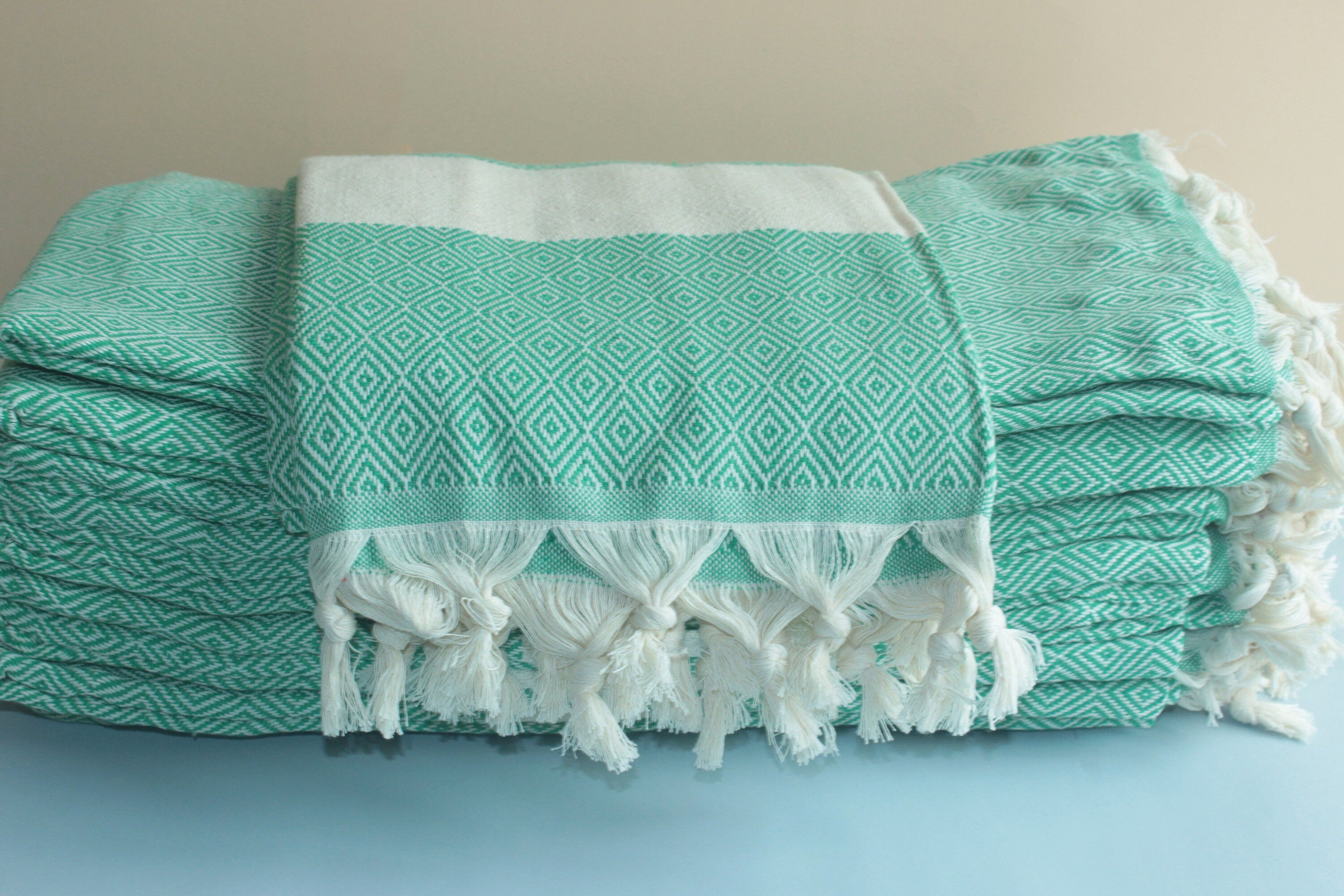 Green Beach Diamond Towel Peshtemal Bath Cotton Organic Pool Turkishdowry