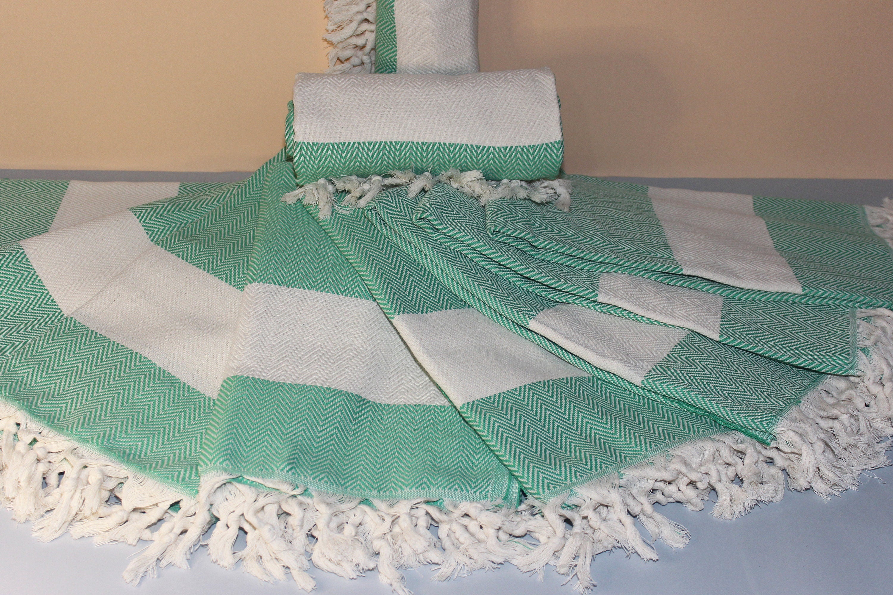 Green Beach Diamond Towel Peshtemal Bath Cotton Organic Pool Turkishdowry