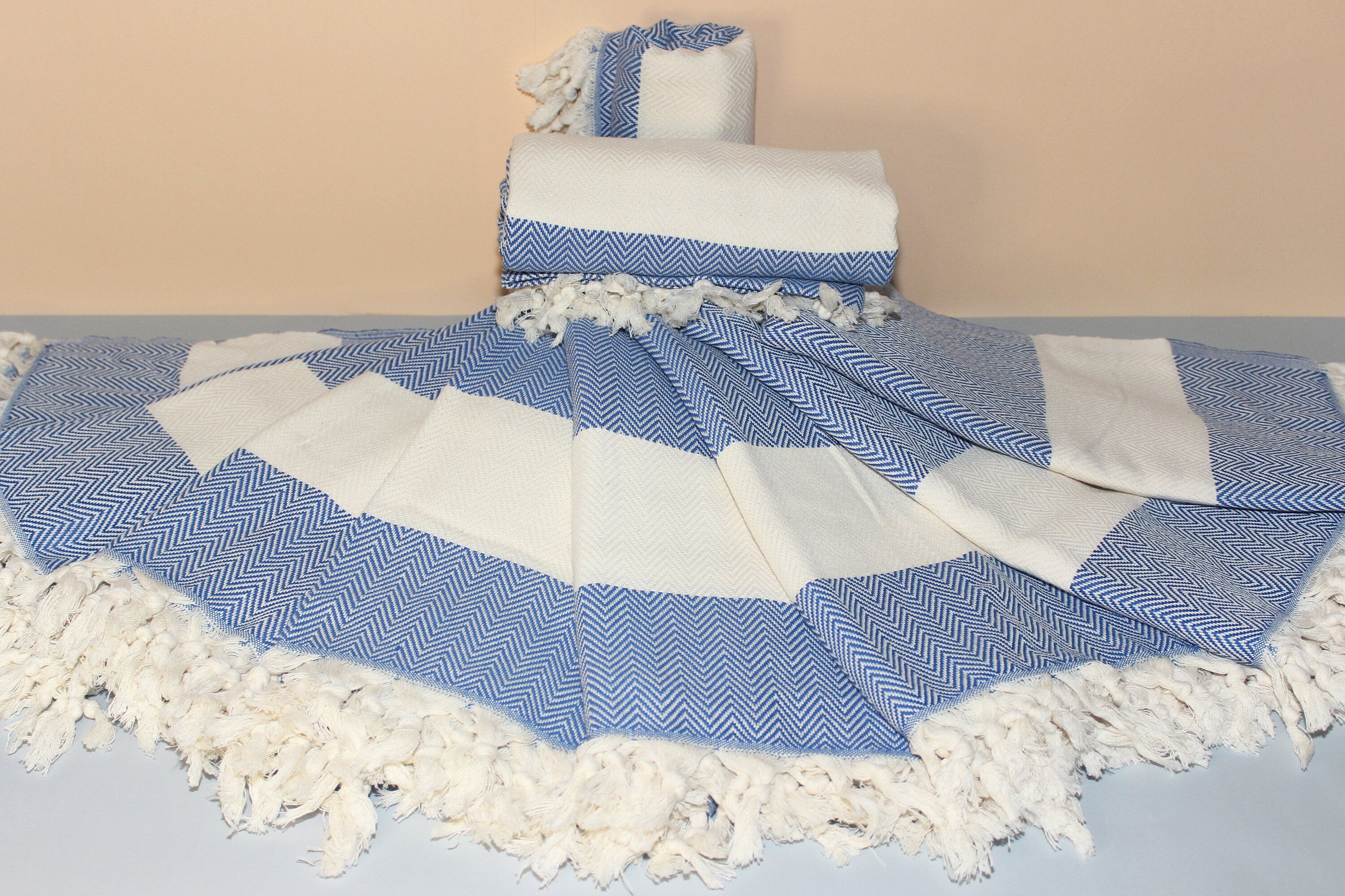 Blue Beach Diamond Towel Peshtemal Bath Cotton Organic Pool Turkishdowry