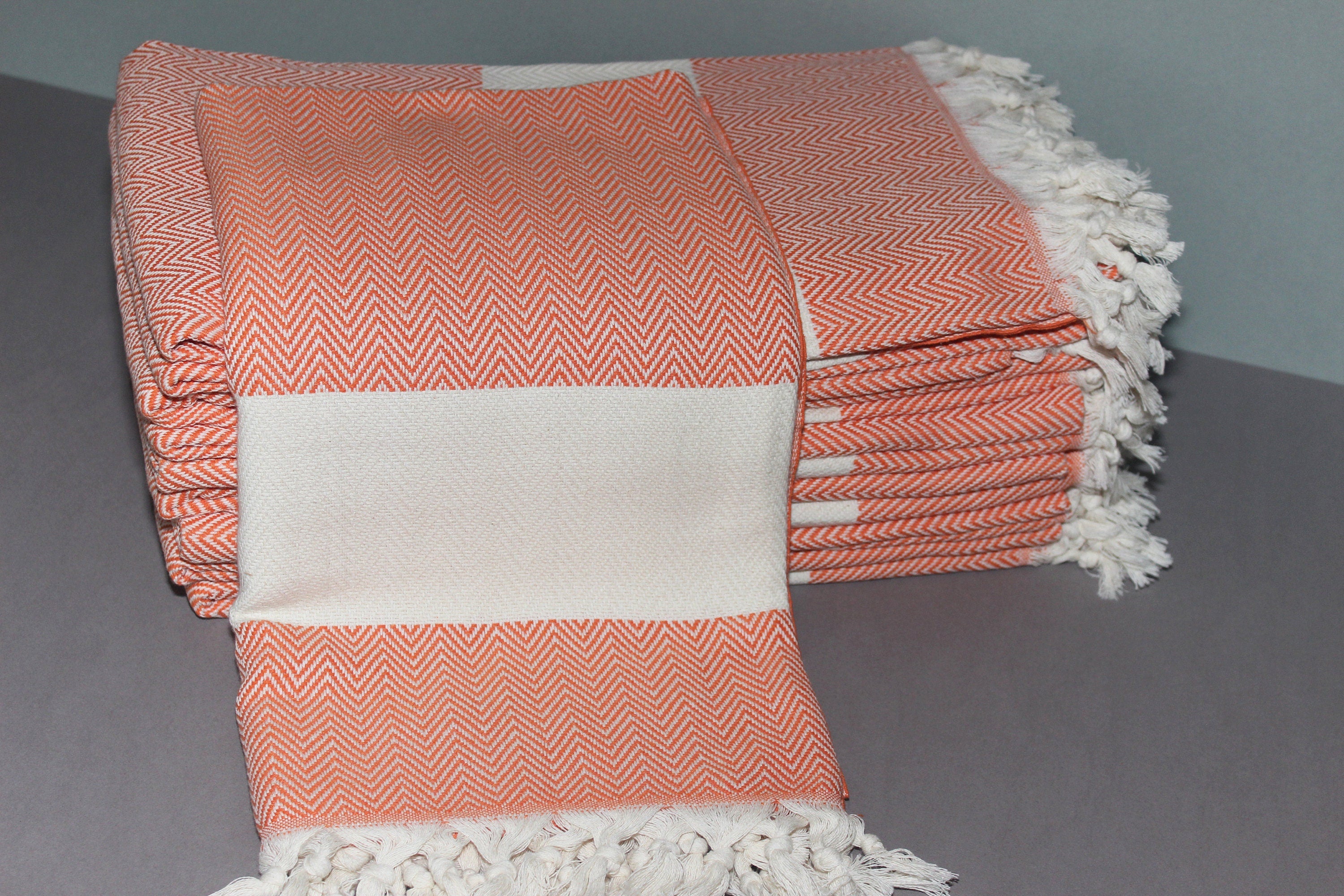 Orange Beach Diamond Towel Peshtemal Bath Cotton Organic Pool Turkishdowry