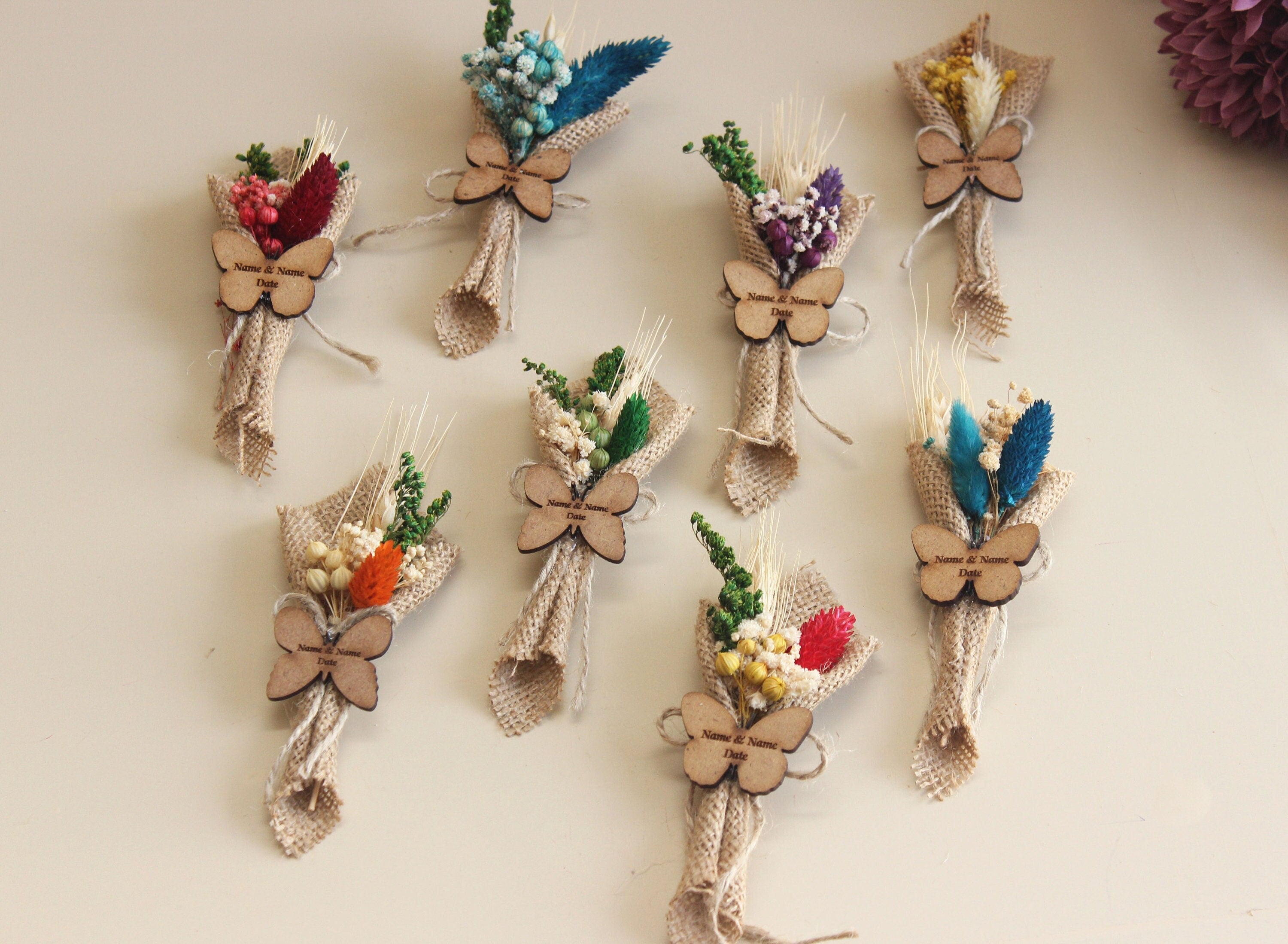 Mini Dried Flowers Butterfly Souvenirs Bouquet with Magnet Favors for Guest